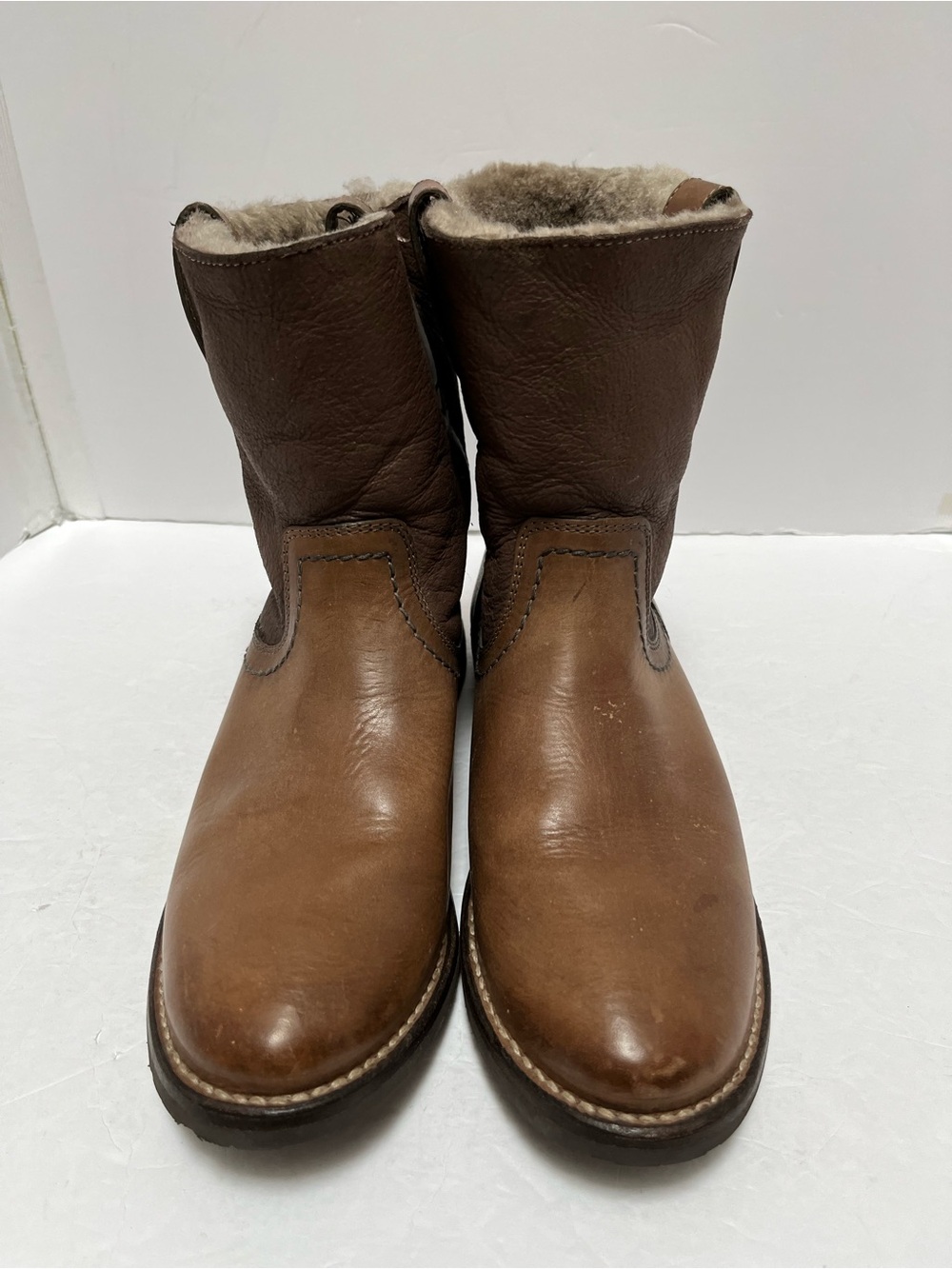 Frye Celia Shearling Lined Short Boots Light Brown Leather Winter Size 8